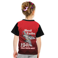 Tuskegee Red Tails Airmen Kid T Shirt P-51 Mustang 332nd Fighter Group - Black Red - Wonder Print Shop