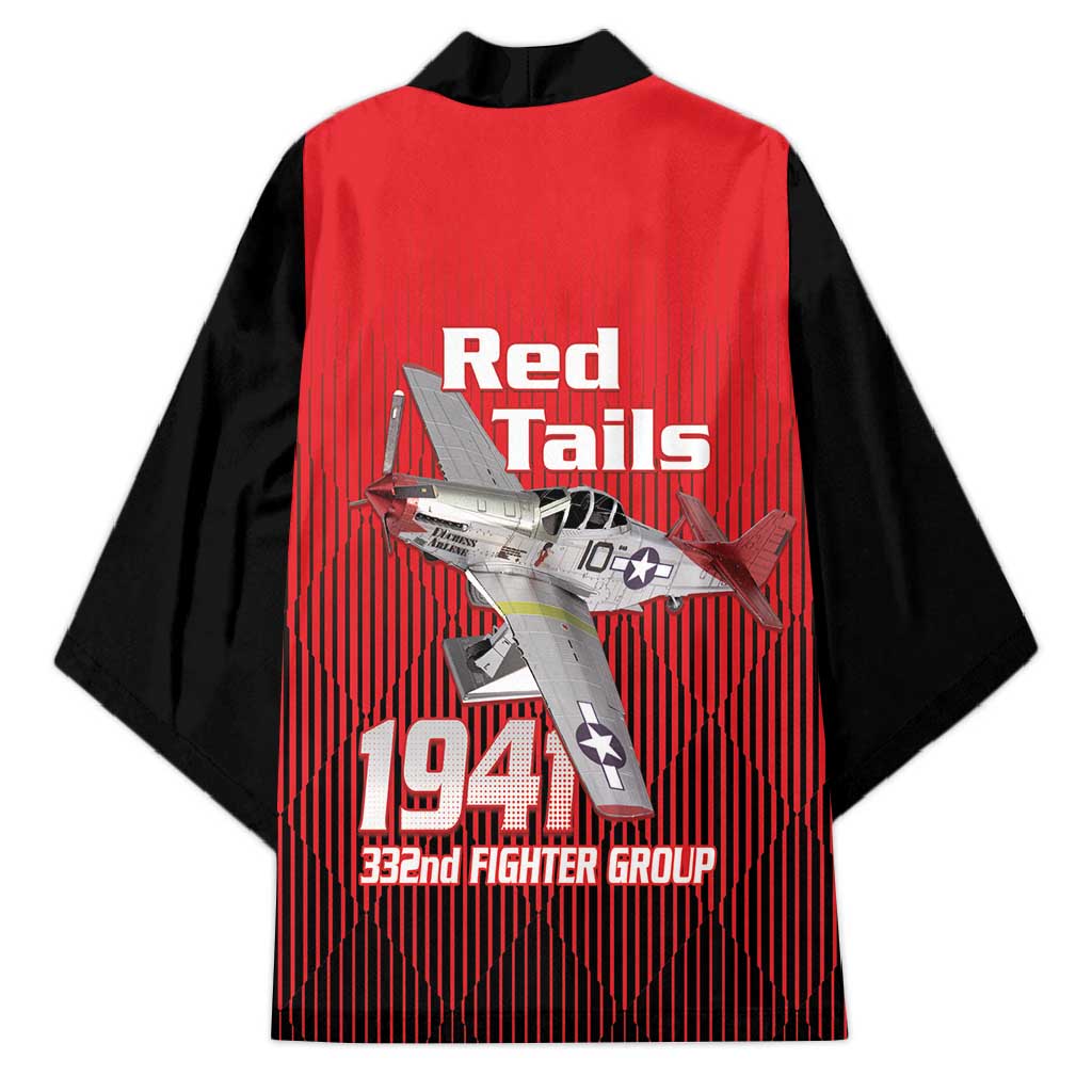 Tuskegee Red Tails Airmen Kimono P-51 Mustang 332nd Fighter Group - Black Red - Wonder Print Shop