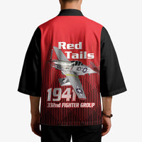 Tuskegee Red Tails Airmen Kimono P-51 Mustang 332nd Fighter Group - Black Red - Wonder Print Shop