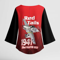 Tuskegee Red Tails Airmen Kimono Sleeve Blouse P-51 Mustang 332nd Fighter Group - Black Red - Wonder Print Shop