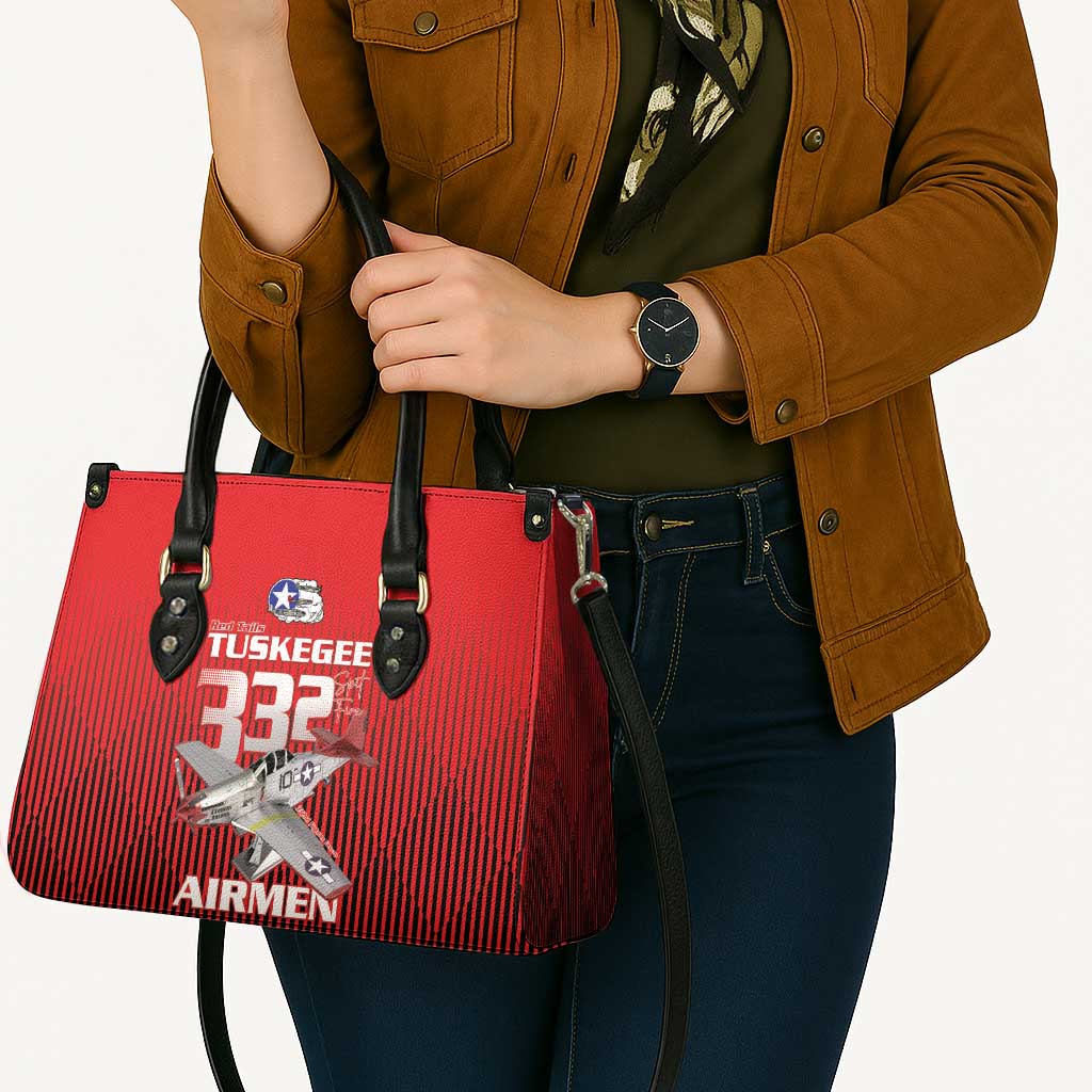 Tuskegee Red Tails Airmen Leather Bag P-51 Mustang 332nd Fighter Group - Black Red - Wonder Print Shop