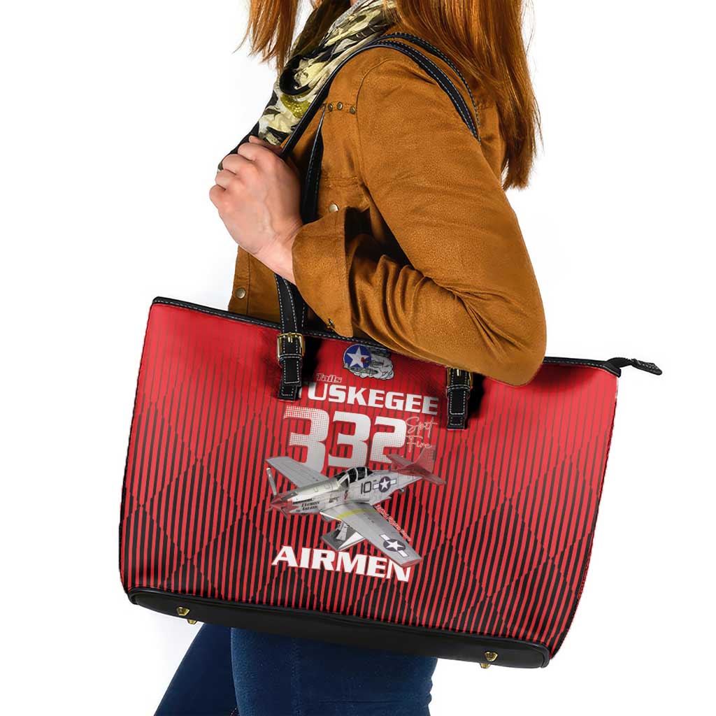 Tuskegee Red Tails Airmen Leather Tote Bag P-51 Mustang 332nd Fighter Group - Black Red - Wonder Print Shop