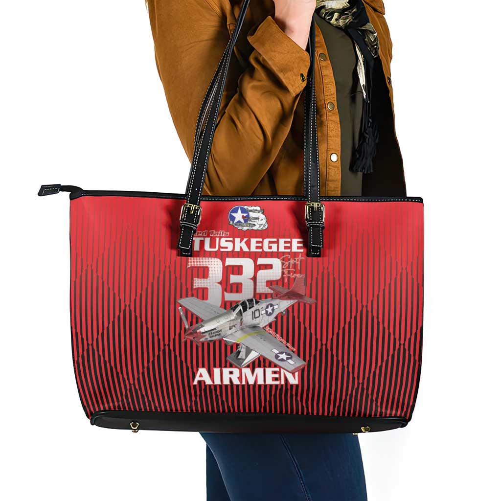 Tuskegee Red Tails Airmen Leather Tote Bag P-51 Mustang 332nd Fighter Group - Black Red - Wonder Print Shop
