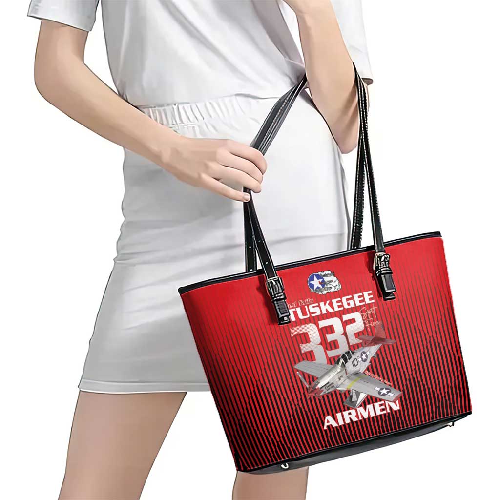Tuskegee Red Tails Airmen Leather Tote Bag P-51 Mustang 332nd Fighter Group - Black Red - Wonder Print Shop