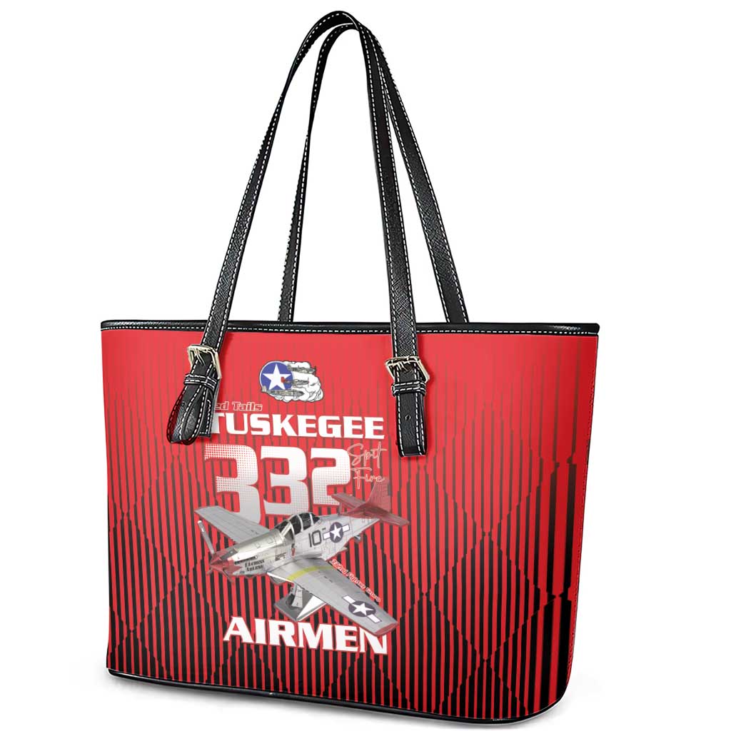 Tuskegee Red Tails Airmen Leather Tote Bag P-51 Mustang 332nd Fighter Group - Black Red - Wonder Print Shop