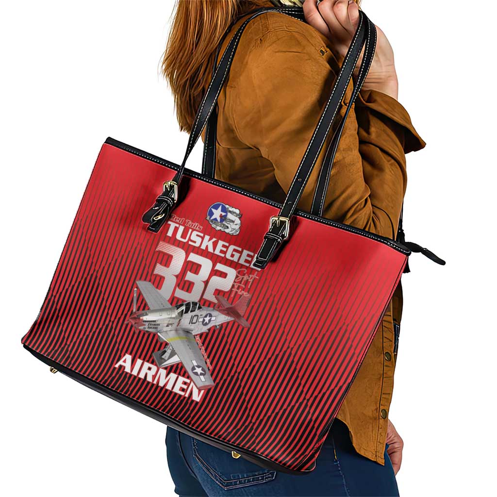 Tuskegee Red Tails Airmen Leather Tote Bag P-51 Mustang 332nd Fighter Group - Black Red - Wonder Print Shop