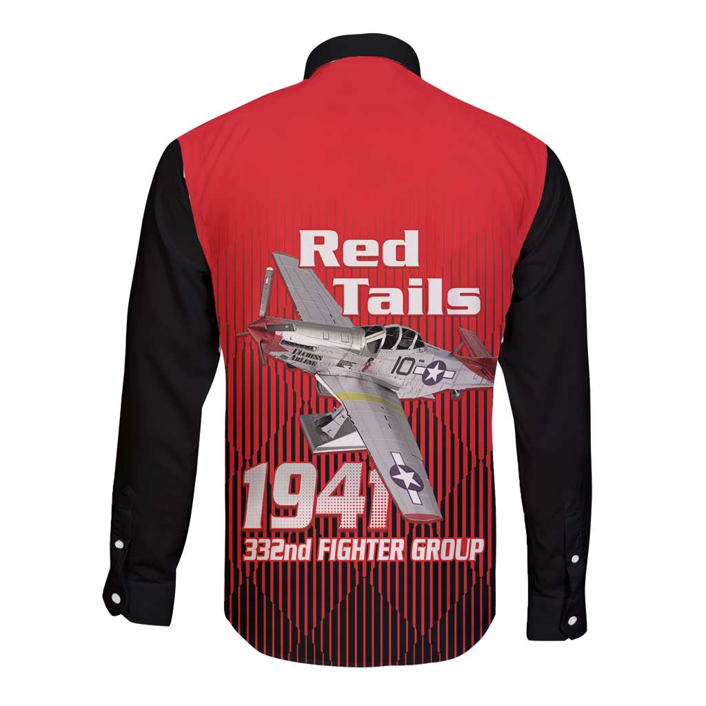 Tuskegee Red Tails Airmen Long Sleeve Button Shirt P-51 Mustang 332nd Fighter Group - Black Red - Wonder Print Shop