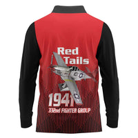 Tuskegee Red Tails Airmen Long Sleeve Polo Shirt P-51 Mustang 332nd Fighter Group - Black Red - Wonder Print Shop