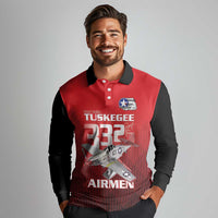 Tuskegee Red Tails Airmen Long Sleeve Polo Shirt P-51 Mustang 332nd Fighter Group - Black Red - Wonder Print Shop