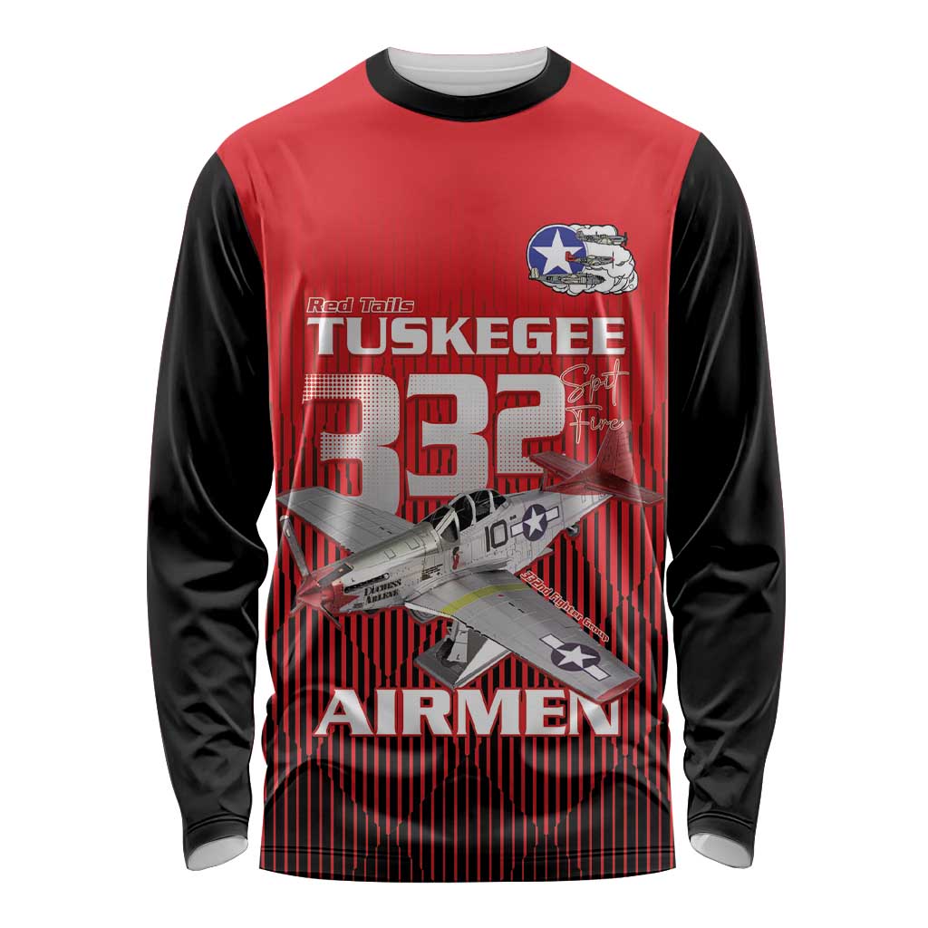 Tuskegee Red Tails Airmen Long Sleeve Shirt P-51 Mustang 332nd Fighter Group - Black Red - Wonder Print Shop