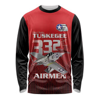 Tuskegee Red Tails Airmen Long Sleeve Shirt P-51 Mustang 332nd Fighter Group - Black Red - Wonder Print Shop