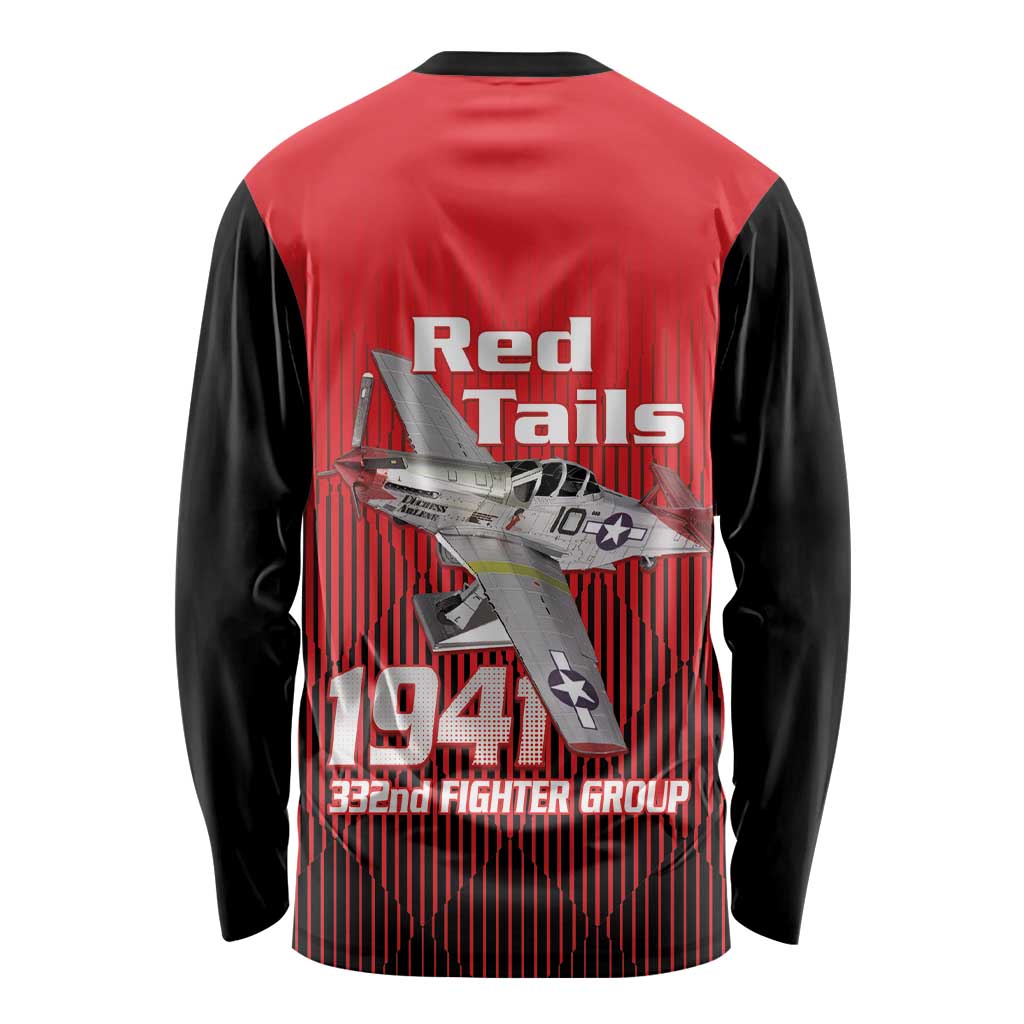 Tuskegee Red Tails Airmen Long Sleeve Shirt P-51 Mustang 332nd Fighter Group - Black Red - Wonder Print Shop