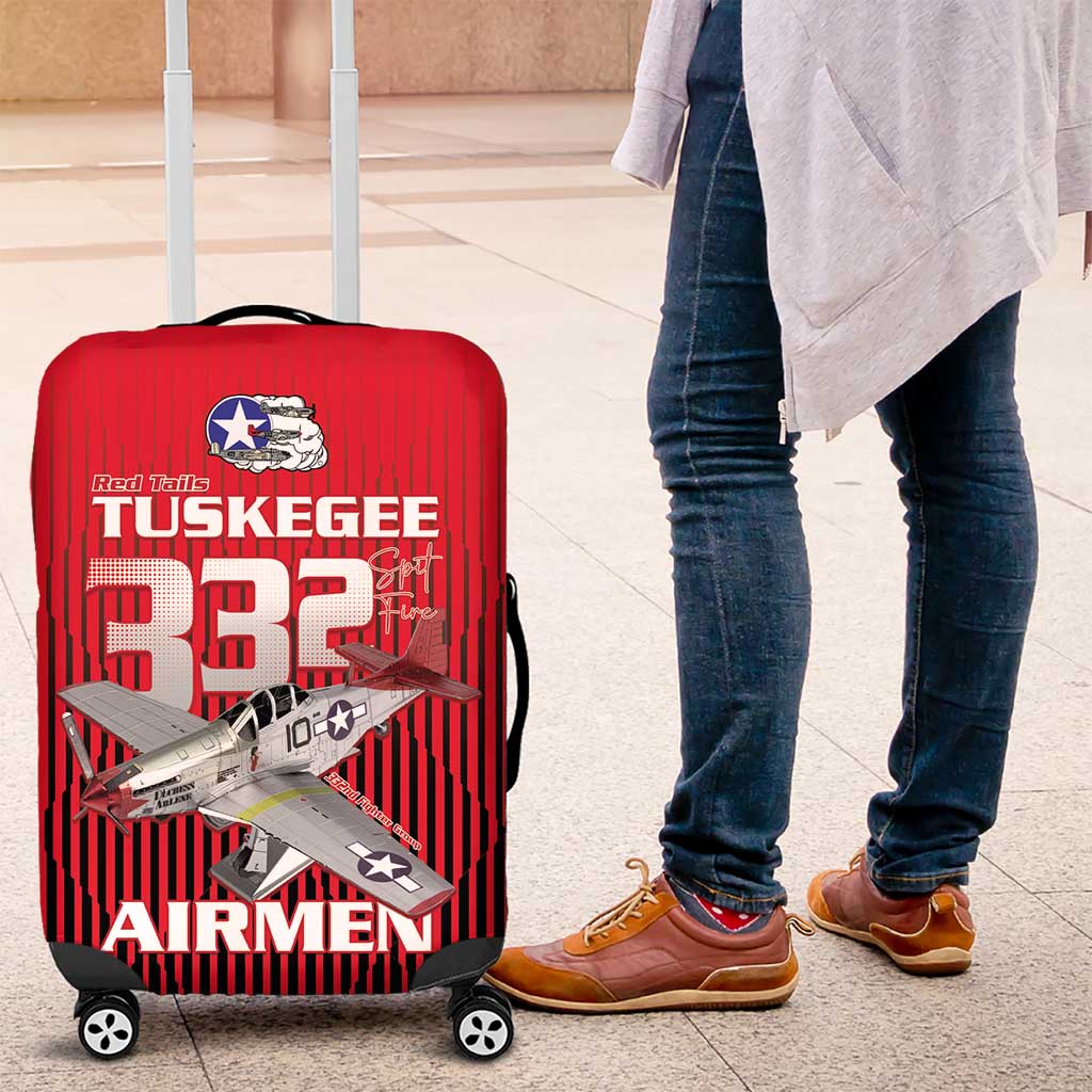 Tuskegee Red Tails Airmen Luggage Cover P-51 Mustang 332nd Fighter Group - Black Red - Wonder Print Shop