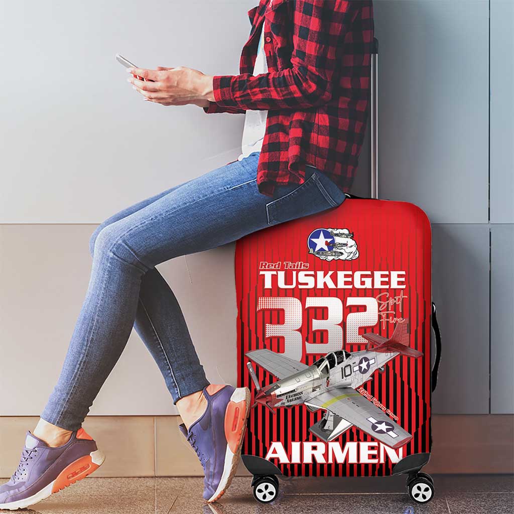 Tuskegee Red Tails Airmen Luggage Cover P-51 Mustang 332nd Fighter Group - Black Red - Wonder Print Shop