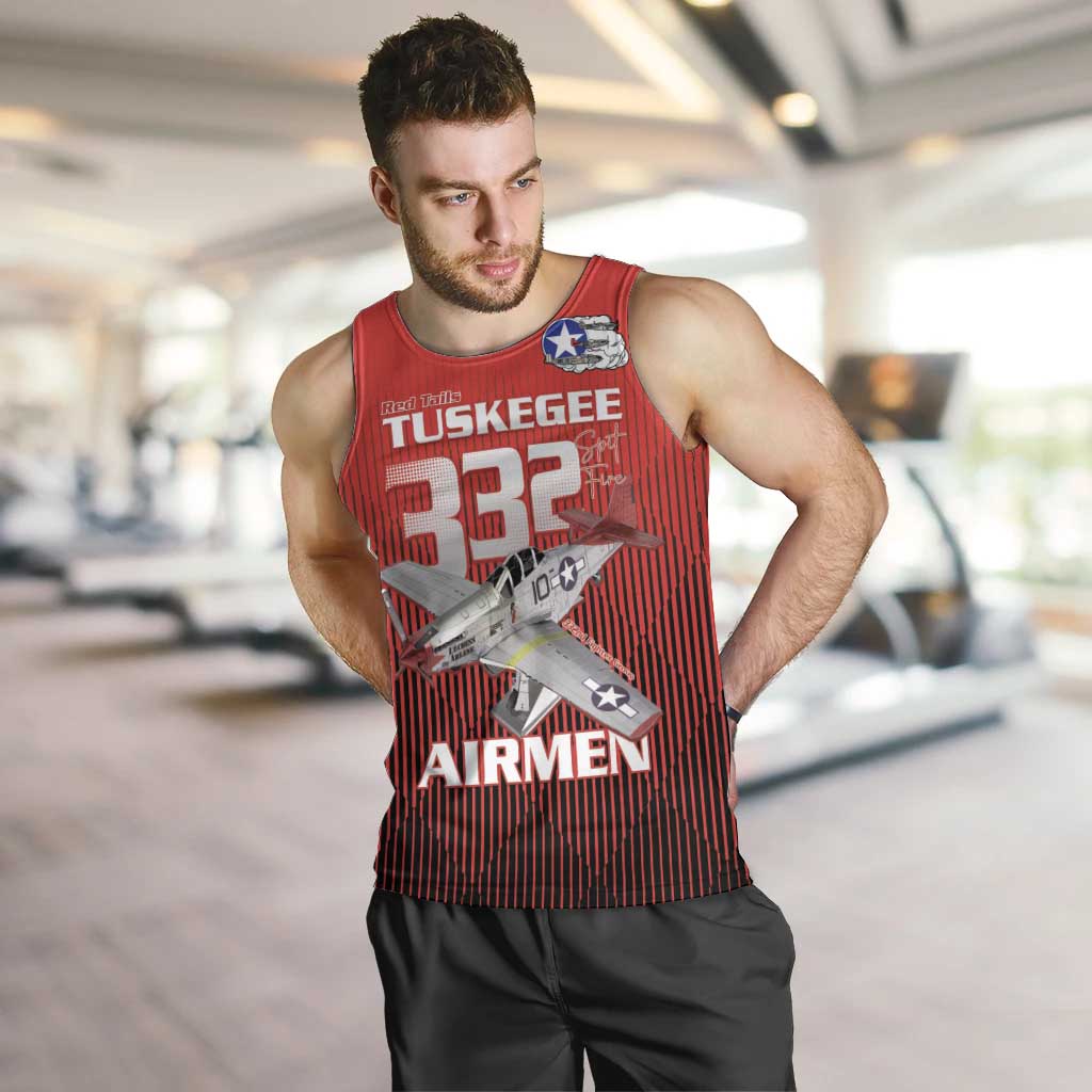 Tuskegee Red Tails Airmen Men Tank Top P-51 Mustang 332nd Fighter Group - Black Red - Wonder Print Shop