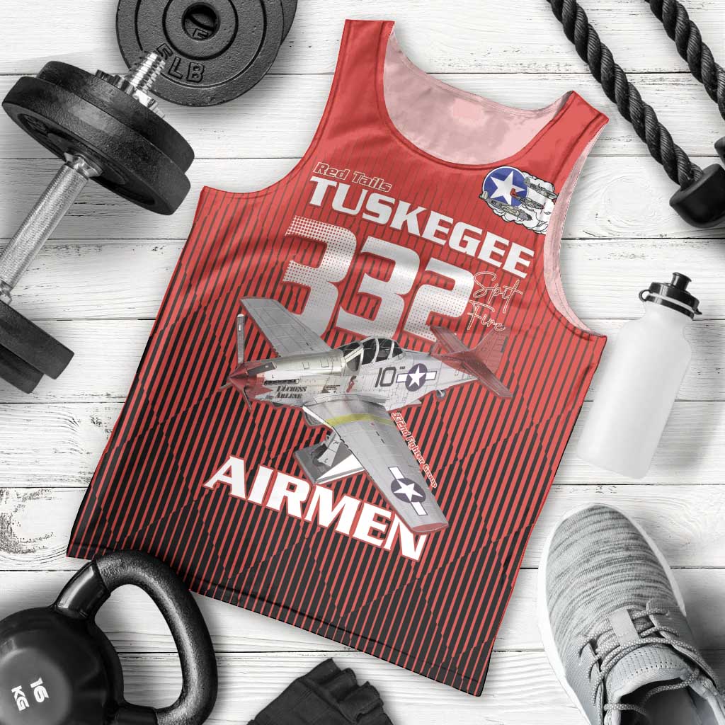Tuskegee Red Tails Airmen Men Tank Top P-51 Mustang 332nd Fighter Group - Black Red - Wonder Print Shop