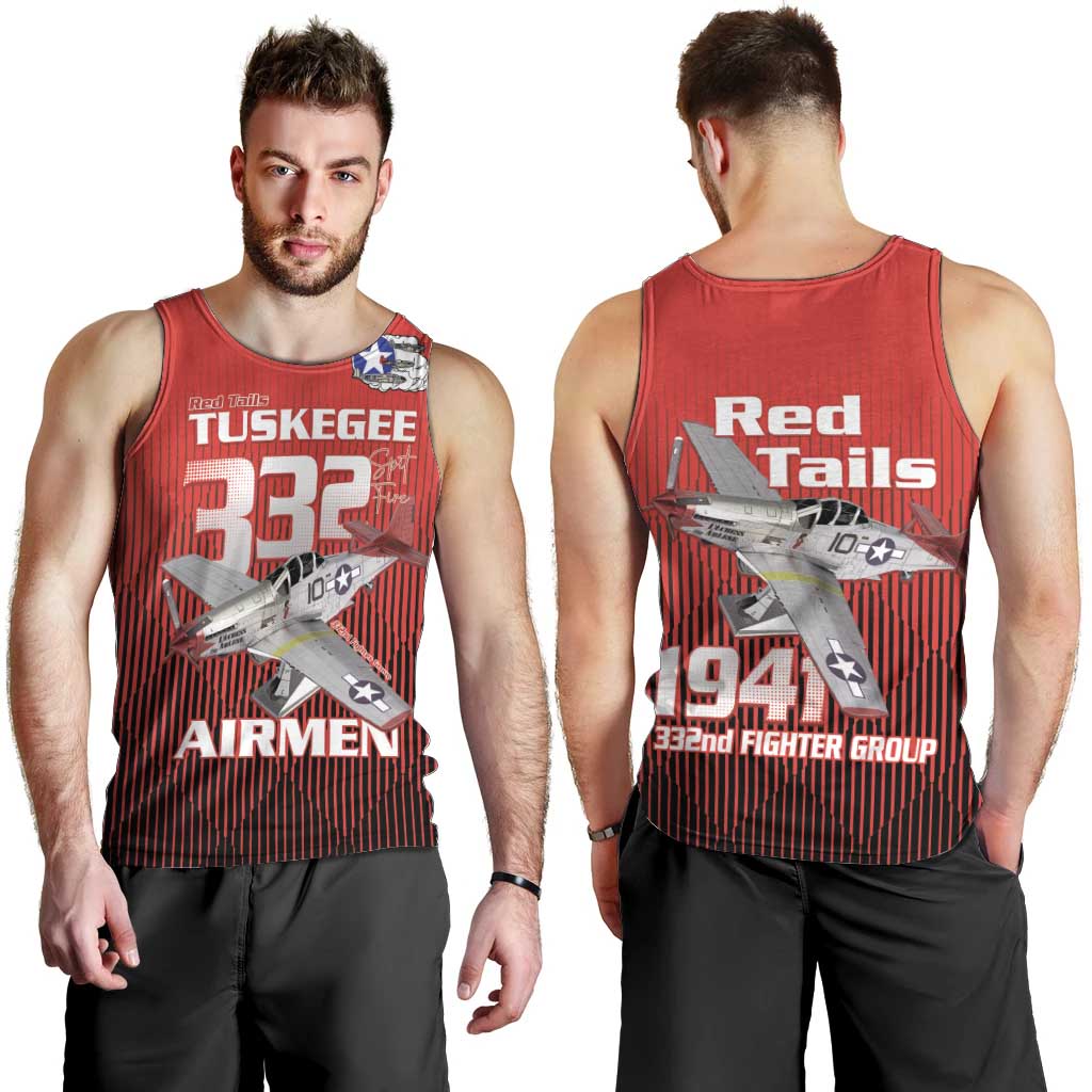 Tuskegee Red Tails Airmen Men Tank Top P-51 Mustang 332nd Fighter Group - Black Red - Wonder Print Shop