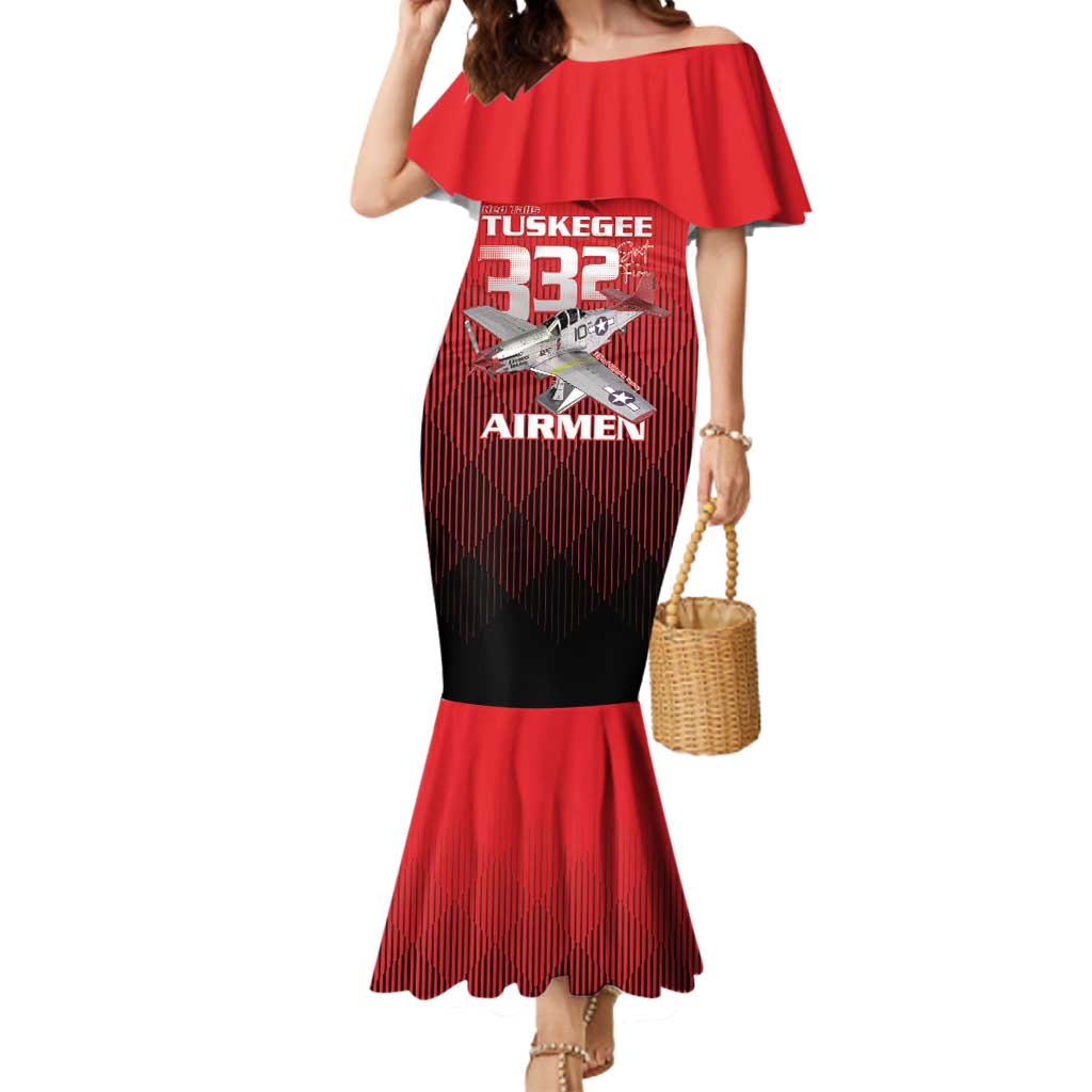 Tuskegee Red Tails Airmen Mermaid Dress P-51 Mustang 332nd Fighter Group - Black Red - Wonder Print Shop
