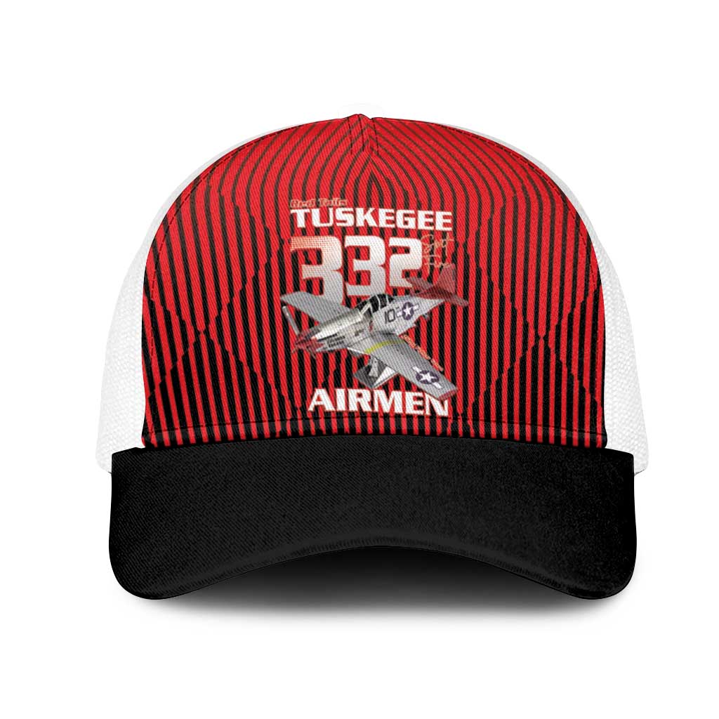 Tuskegee Red Tails Airmen Mesh Trucker Cap P-51 Mustang 332nd Fighter Group - Black Red - Wonder Print Shop