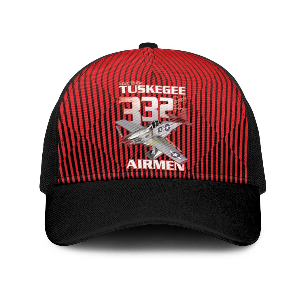 Tuskegee Red Tails Airmen Mesh Trucker Cap P-51 Mustang 332nd Fighter Group - Black Red - Wonder Print Shop