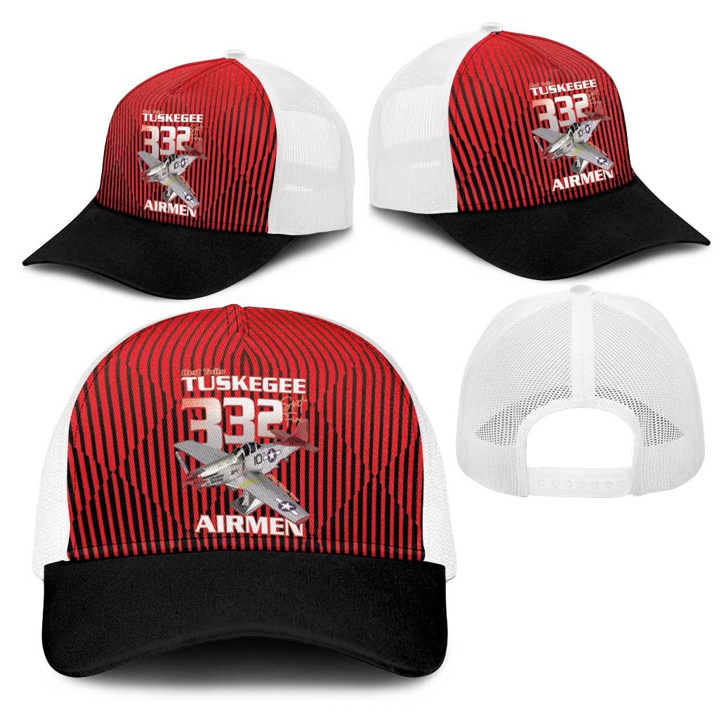 Tuskegee Red Tails Airmen Mesh Trucker Cap P-51 Mustang 332nd Fighter Group - Black Red - Wonder Print Shop