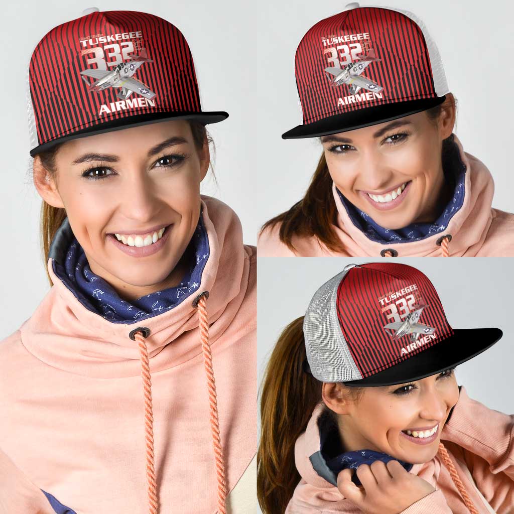 Tuskegee Red Tails Airmen Mesh Trucker Cap P-51 Mustang 332nd Fighter Group - Black Red - Wonder Print Shop