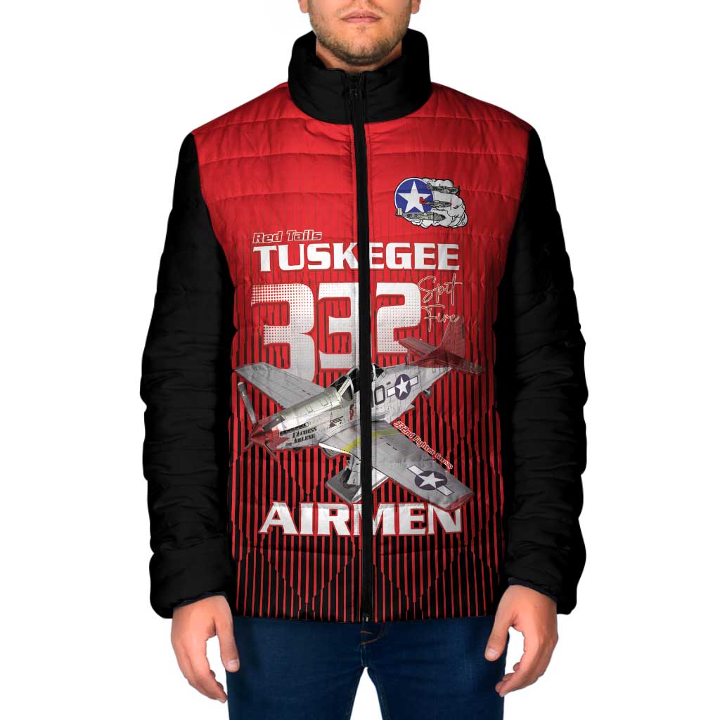 Tuskegee Red Tails Airmen Padded Jacket P-51 Mustang 332nd Fighter Group - Black Red - Wonder Print Shop