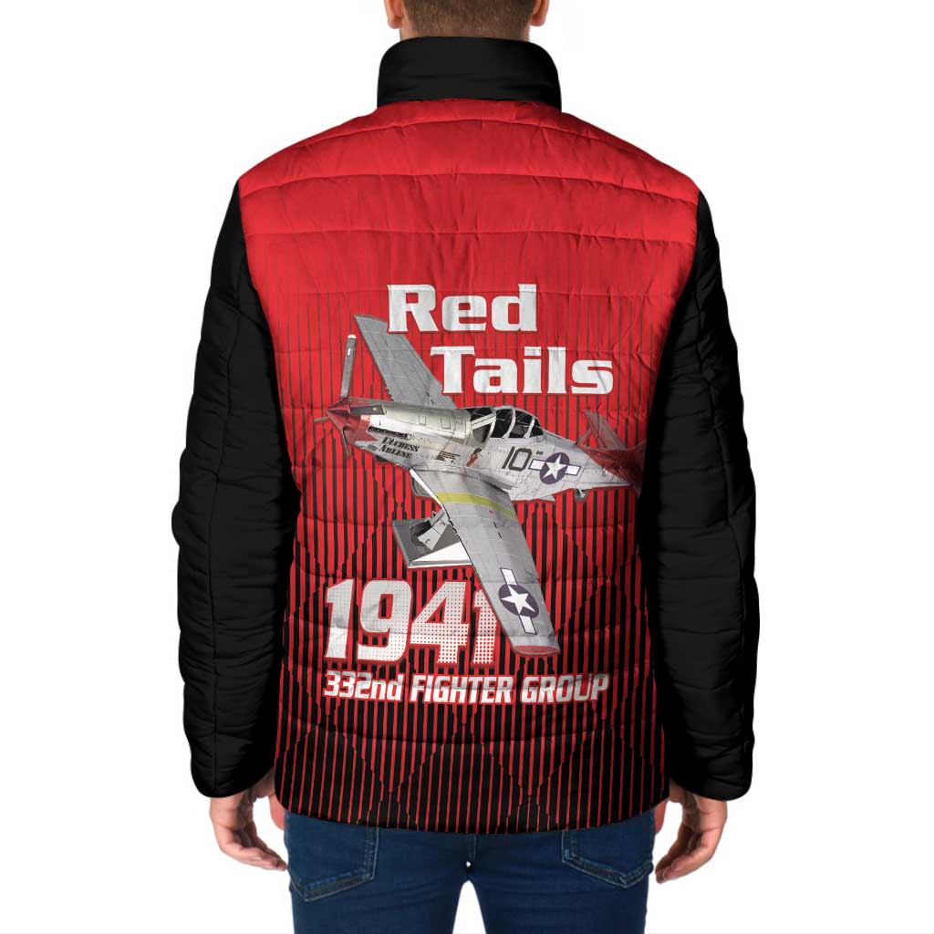 Tuskegee Red Tails Airmen Padded Jacket P-51 Mustang 332nd Fighter Group - Black Red - Wonder Print Shop
