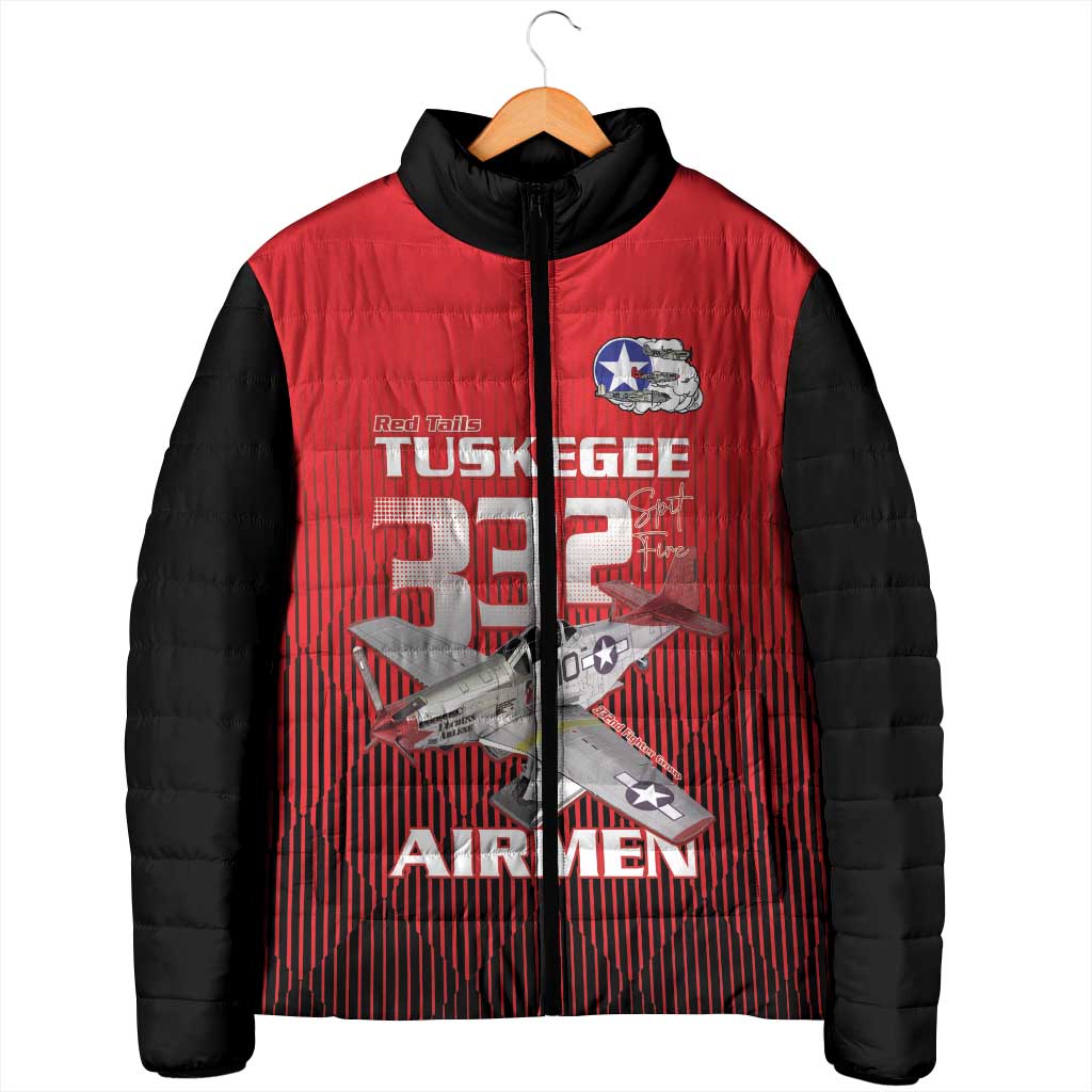 Tuskegee Red Tails Airmen Padded Jacket P-51 Mustang 332nd Fighter Group - Black Red - Wonder Print Shop