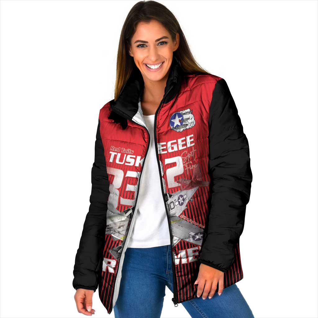 Tuskegee Red Tails Airmen Padded Jacket P-51 Mustang 332nd Fighter Group - Black Red - Wonder Print Shop