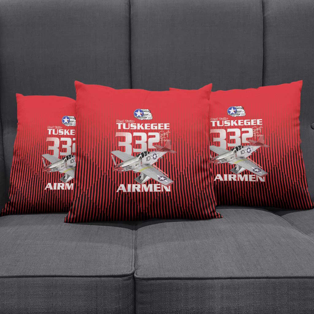 Tuskegee Red Tails Airmen Pillow Cover P-51 Mustang 332nd Fighter Group - Black Red - Wonder Print Shop