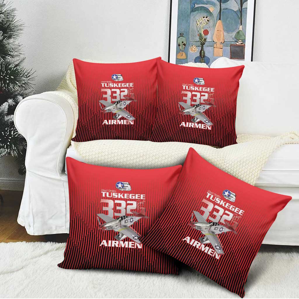 Tuskegee Red Tails Airmen Pillow Cover P-51 Mustang 332nd Fighter Group - Black Red - Wonder Print Shop
