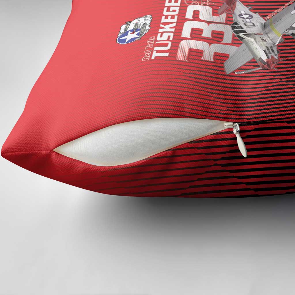 Tuskegee Red Tails Airmen Pillow Cover P-51 Mustang 332nd Fighter Group - Black Red - Wonder Print Shop