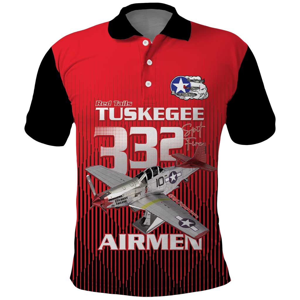 Tuskegee Red Tails Airmen Polo Shirt P-51 Mustang 332nd Fighter Group - Black Red - Wonder Print Shop
