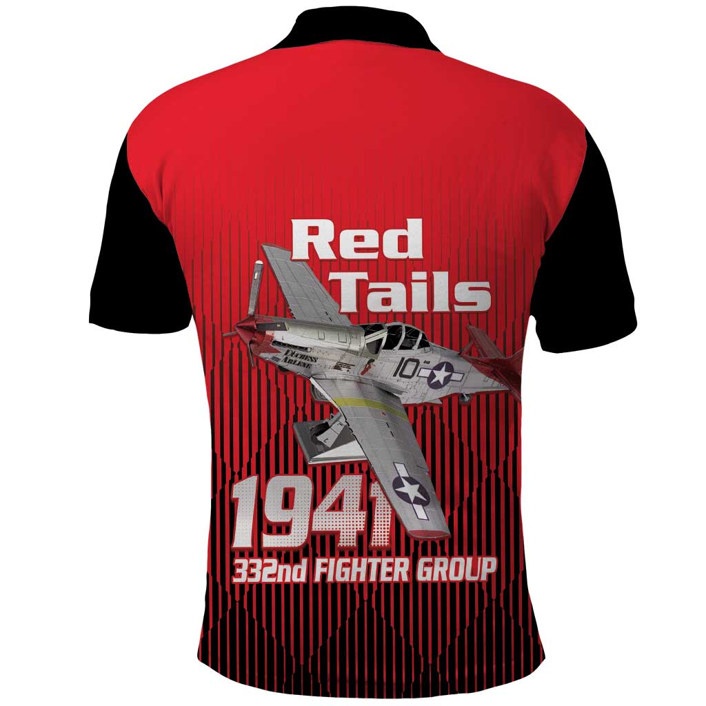 Tuskegee Red Tails Airmen Polo Shirt P-51 Mustang 332nd Fighter Group - Black Red - Wonder Print Shop