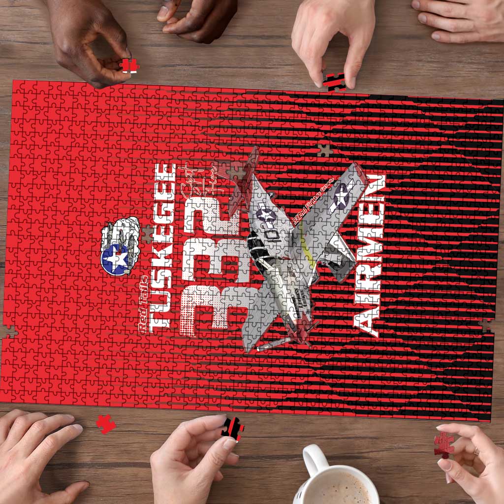 Tuskegee Red Tails Airmen Puzzle P-51 Mustang 332nd Fighter Group - Black Red - Wonder Print Shop