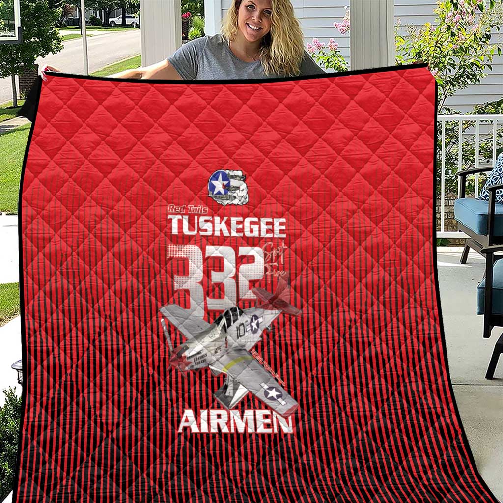 Tuskegee Red Tails Airmen Quilt P-51 Mustang 332nd Fighter Group - Black Red - Wonder Print Shop