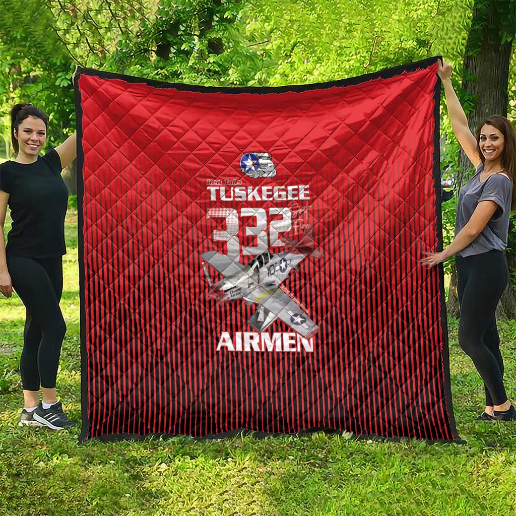 Tuskegee Red Tails Airmen Quilt P-51 Mustang 332nd Fighter Group - Black Red - Wonder Print Shop