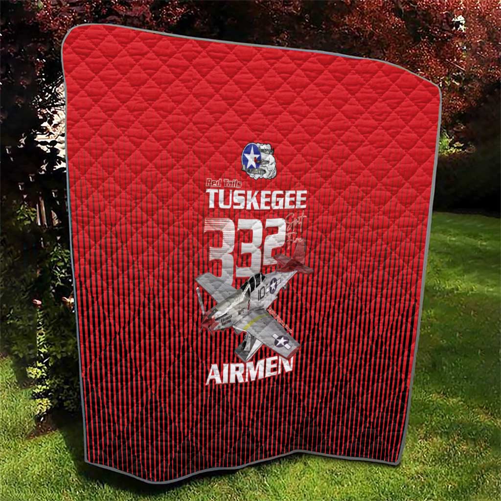 Tuskegee Red Tails Airmen Quilt P-51 Mustang 332nd Fighter Group - Black Red - Wonder Print Shop