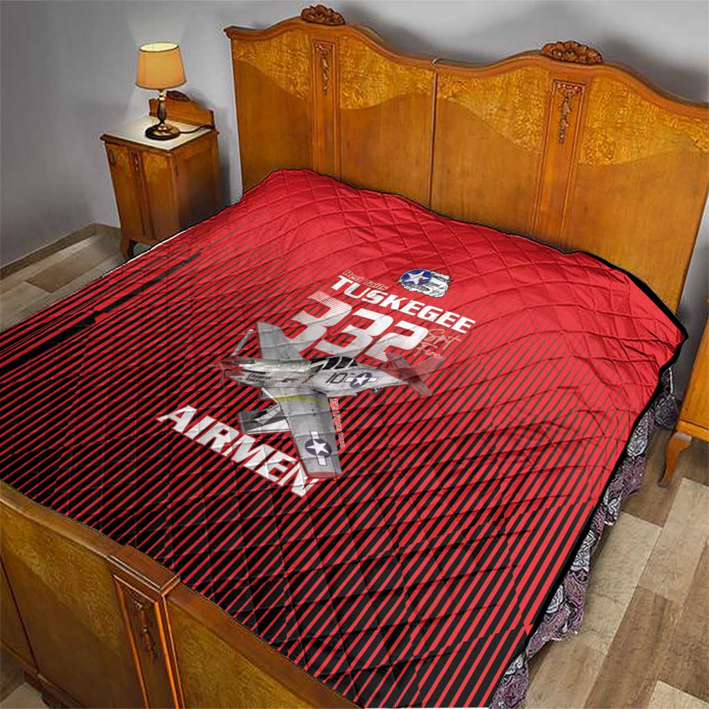 Tuskegee Red Tails Airmen Quilt P-51 Mustang 332nd Fighter Group - Black Red - Wonder Print Shop