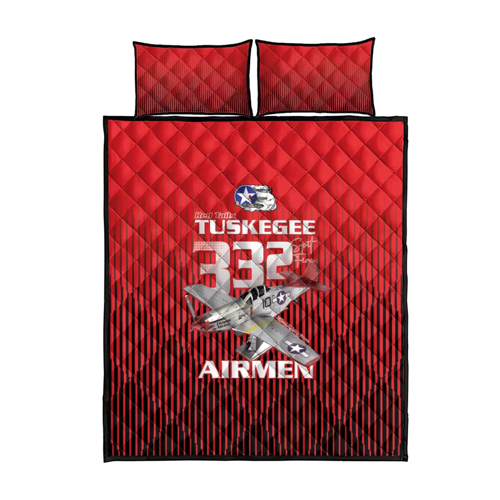 Tuskegee Red Tails Airmen Quilt Bed Set P-51 Mustang 332nd Fighter Group - Black Red - Wonder Print Shop