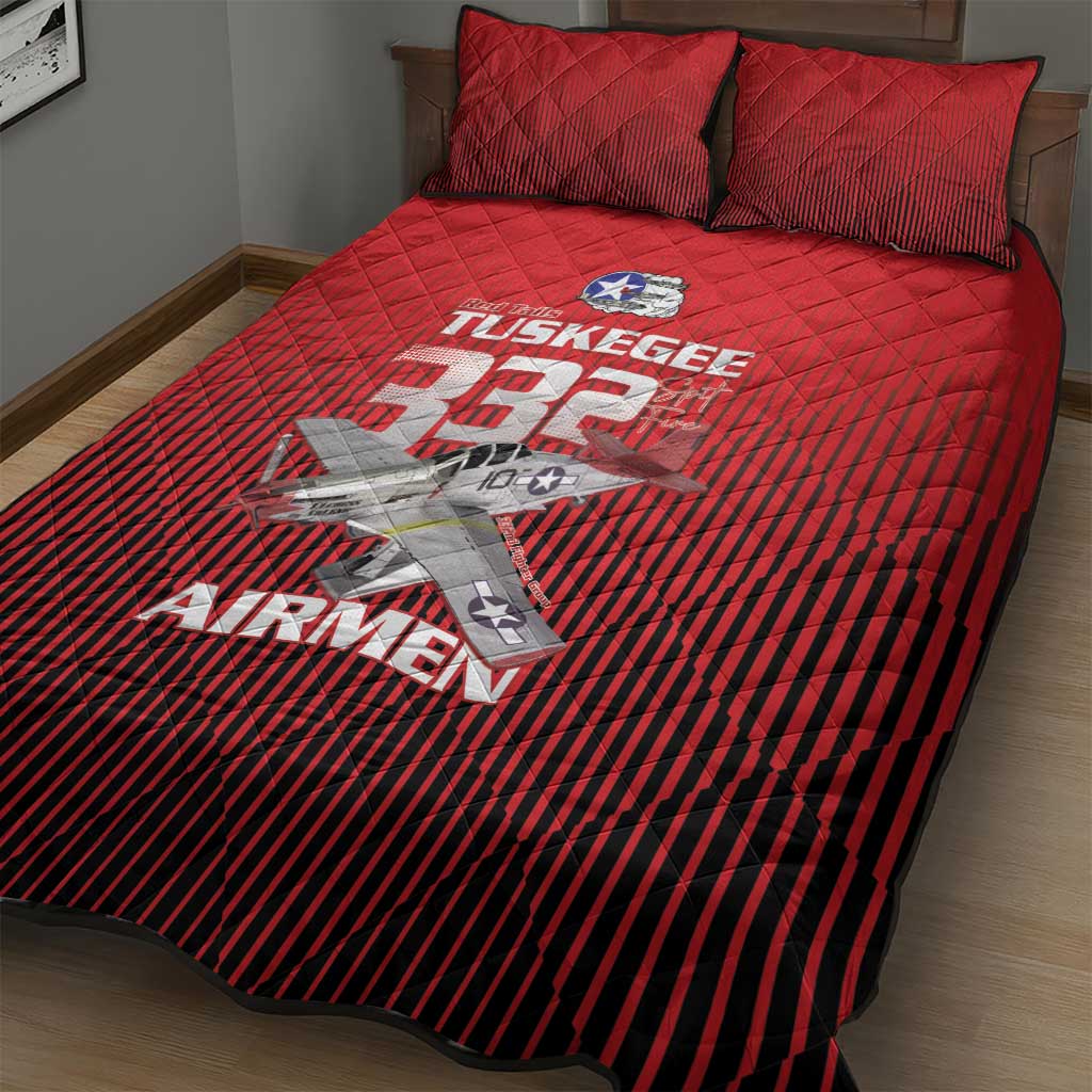 Tuskegee Red Tails Airmen Quilt Bed Set P-51 Mustang 332nd Fighter Group - Black Red - Wonder Print Shop
