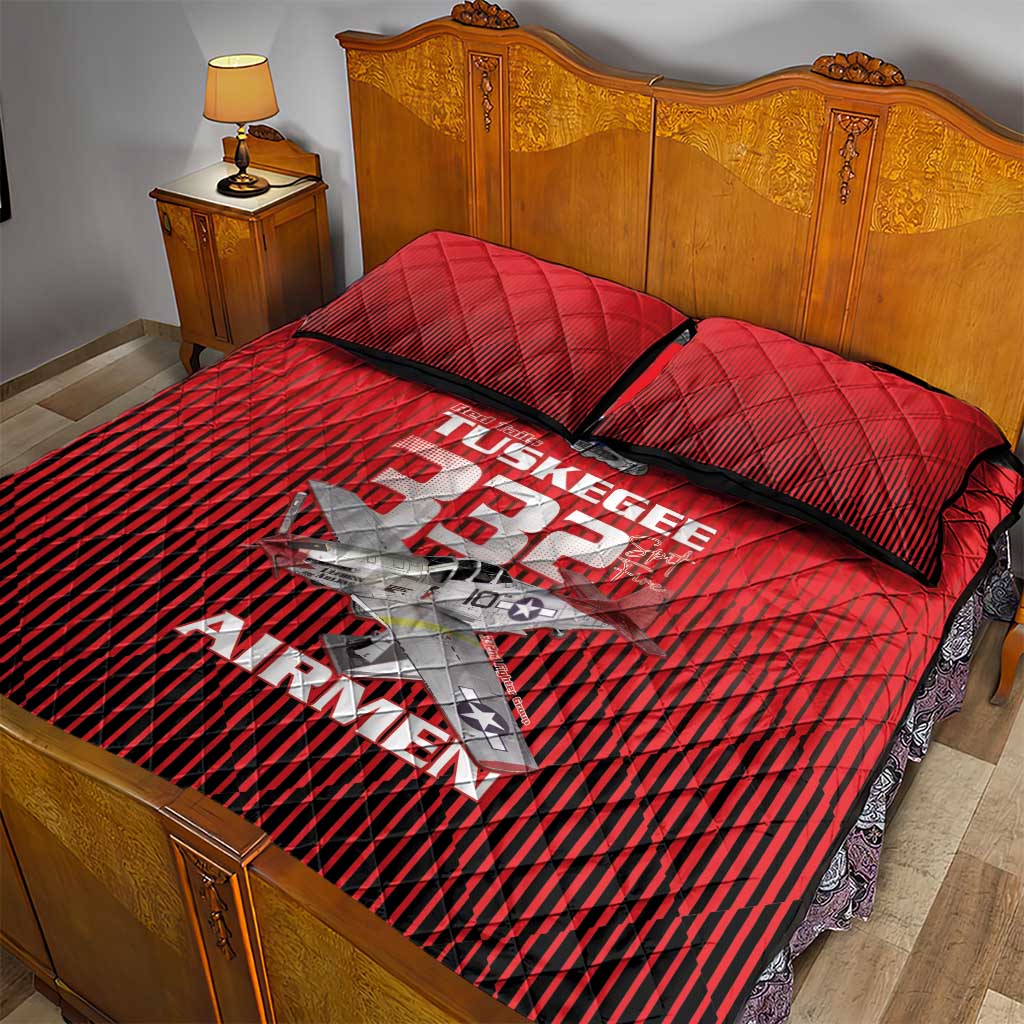 Tuskegee Red Tails Airmen Quilt Bed Set P-51 Mustang 332nd Fighter Group - Black Red - Wonder Print Shop