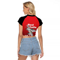 Tuskegee Red Tails Airmen Raglan Cropped T Shirt P-51 Mustang 332nd Fighter Group - Black Red - Wonder Print Shop