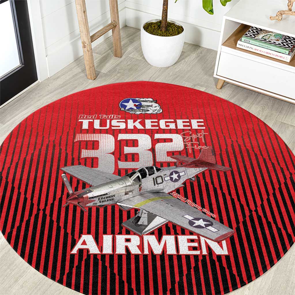 Tuskegee Red Tails Airmen Round Carpet P-51 Mustang 332nd Fighter Group - Black Red - Wonder Print Shop