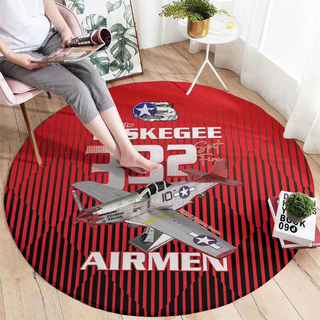 Tuskegee Red Tails Airmen Round Carpet P-51 Mustang 332nd Fighter Group - Black Red - Wonder Print Shop