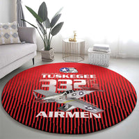 Tuskegee Red Tails Airmen Round Carpet P-51 Mustang 332nd Fighter Group - Black Red - Wonder Print Shop