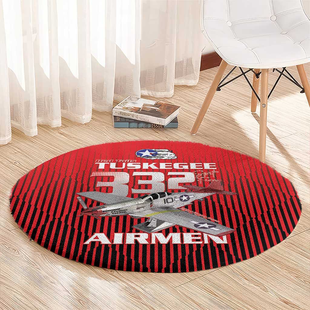 Tuskegee Red Tails Airmen Round Carpet P-51 Mustang 332nd Fighter Group - Black Red - Wonder Print Shop