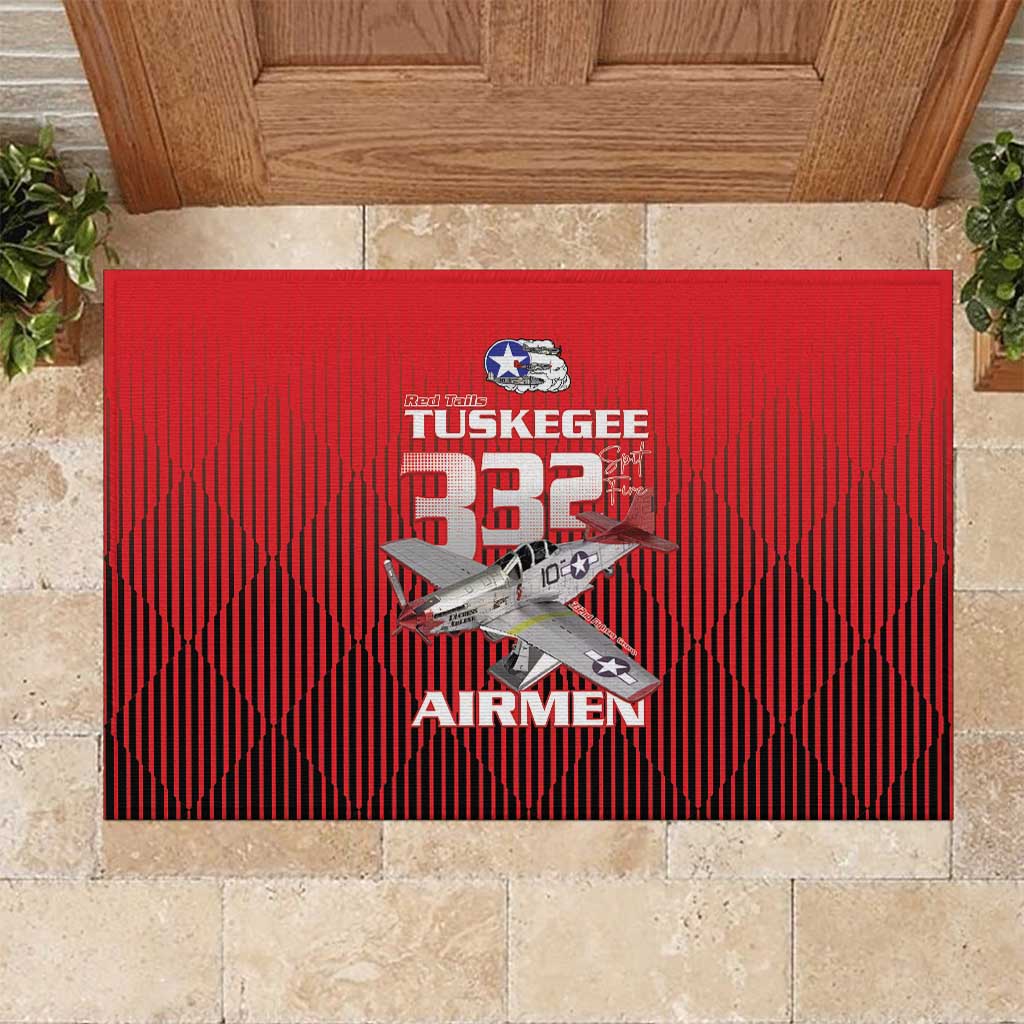 Tuskegee Red Tails Airmen Rubber Doormat P-51 Mustang 332nd Fighter Group - Black Red - Wonder Print Shop