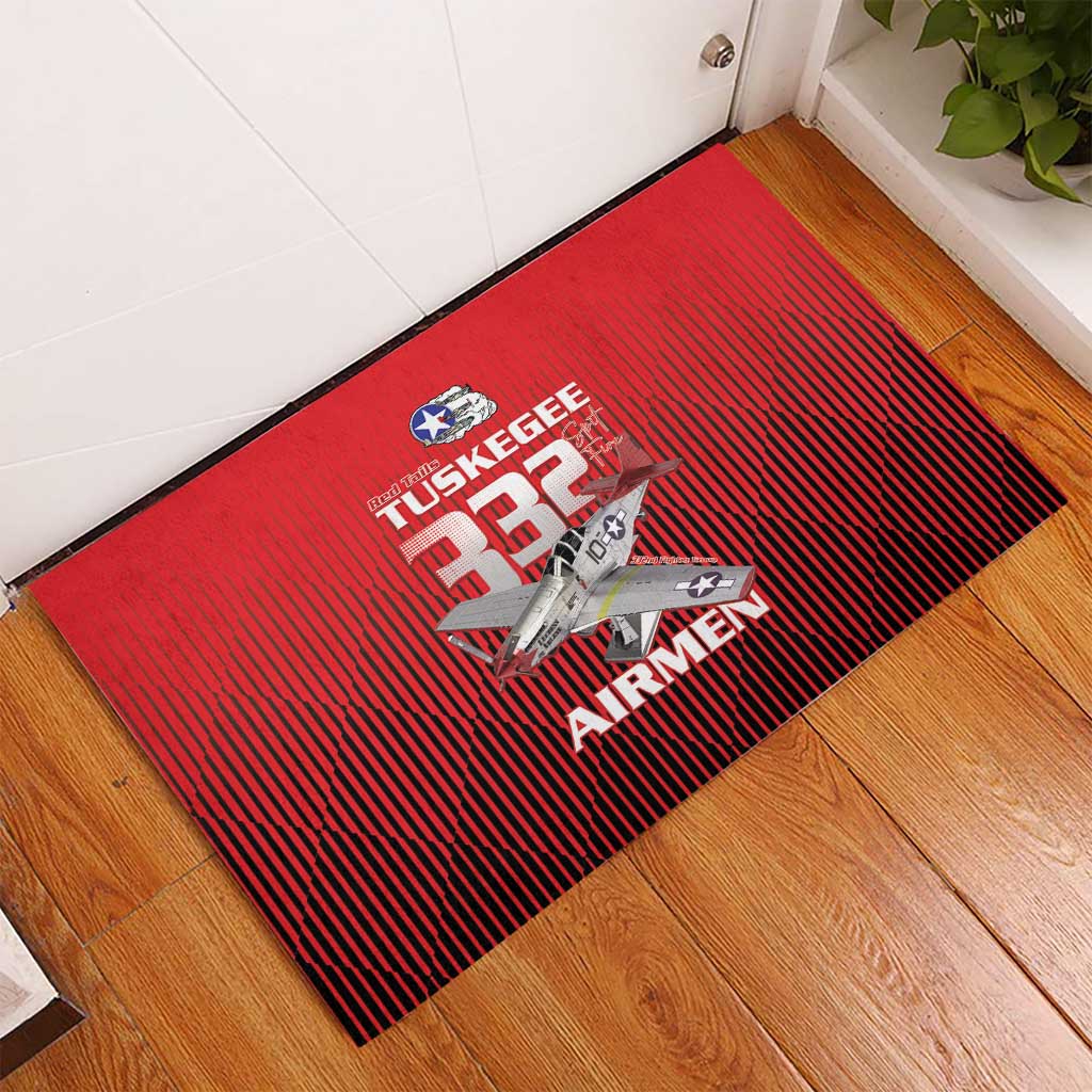 Tuskegee Red Tails Airmen Rubber Doormat P-51 Mustang 332nd Fighter Group - Black Red - Wonder Print Shop